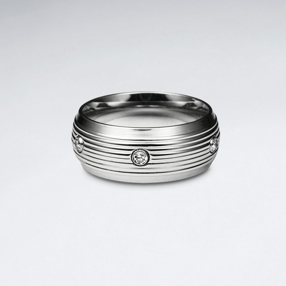 Stainless Steel Crystal Studded Ring