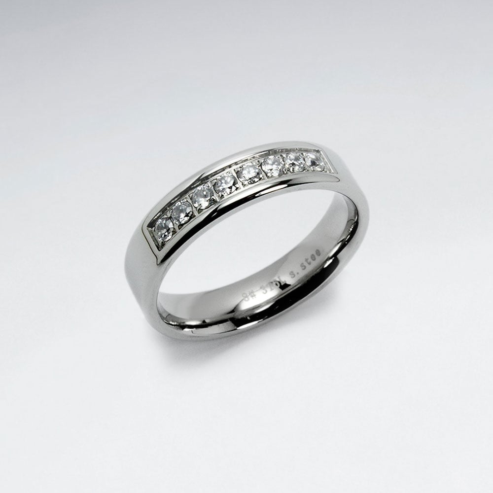 Stainless Steel & Crystal Adorned Style Ring