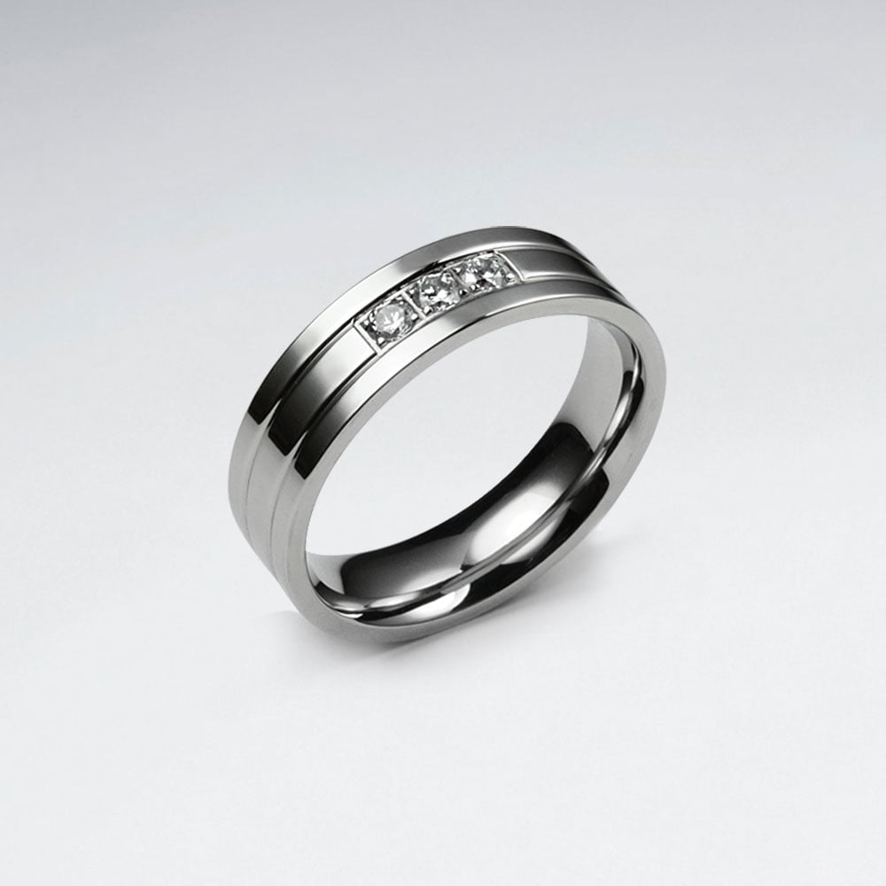 Crystal Accented Stainless Steel Ring