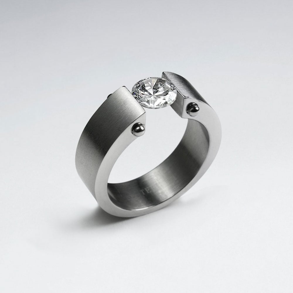 Stainless Steel Solitaire Crystal Ring