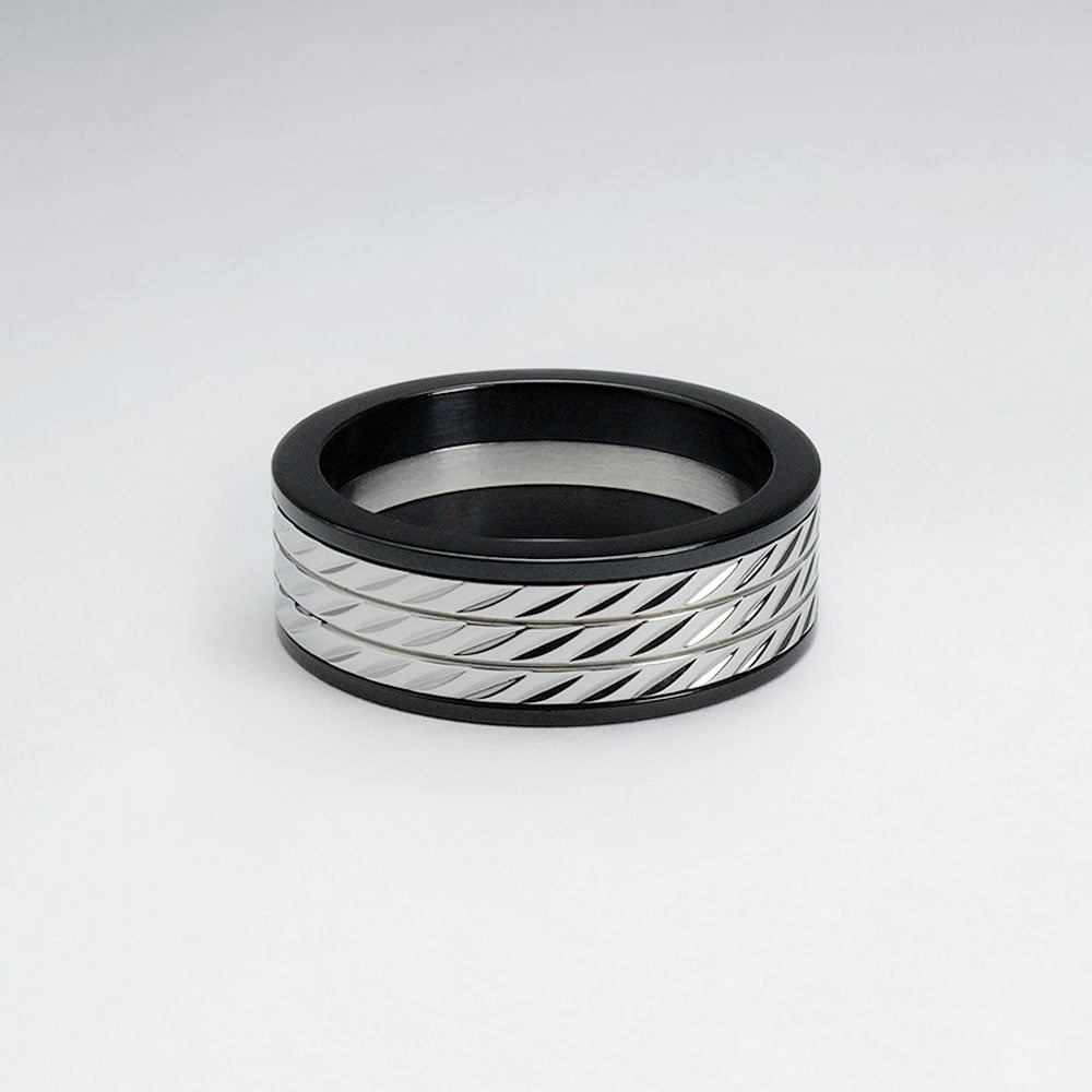 Stainless Steel PVC Wide Band Textured Ring