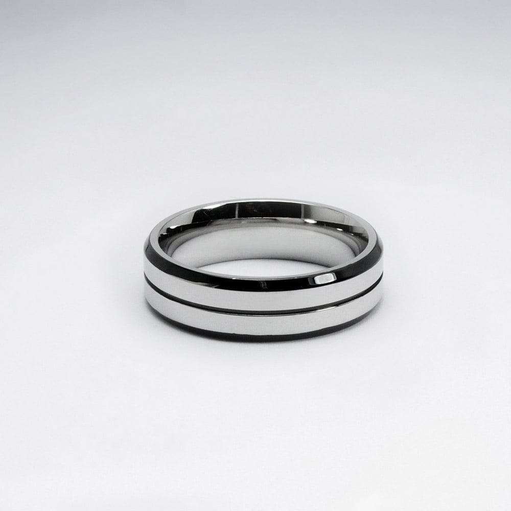 Stainless Steel Crystal Wide Band Line Ring