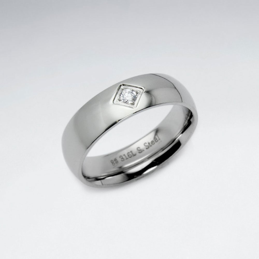 Stainless Steel Marquis Crystal Ring