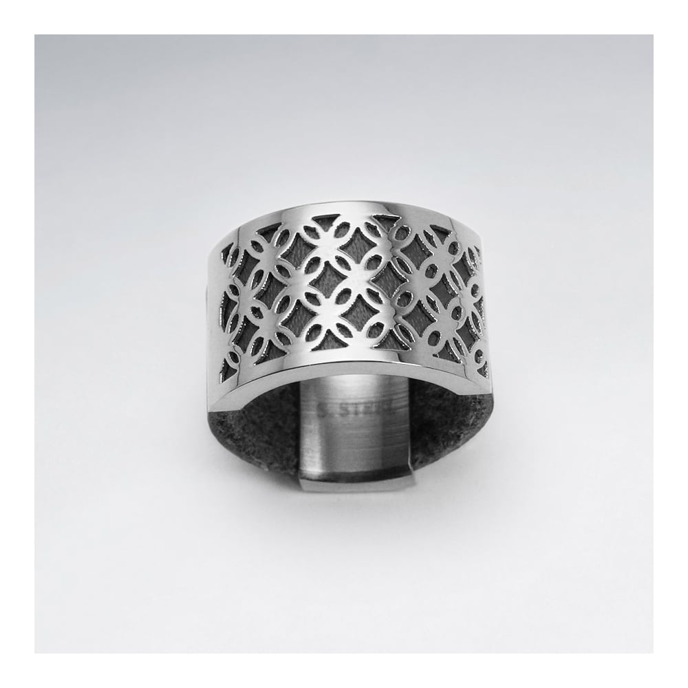 Stainless Steel Openwork Design Leather Ring