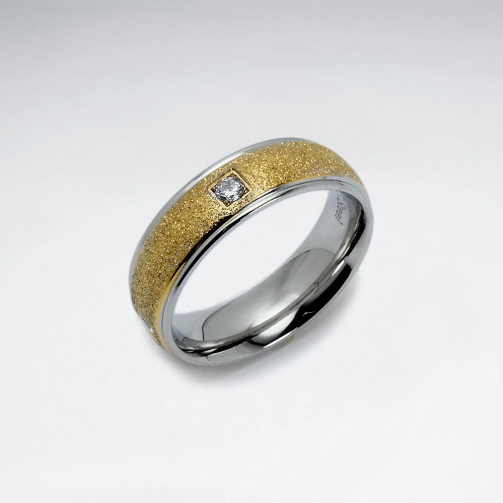 Stainless Steel Gold Tone Accent Crystal Fashion Ring