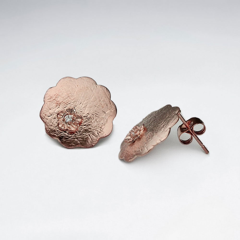 Brass Scalloped Circle Stud Earrings