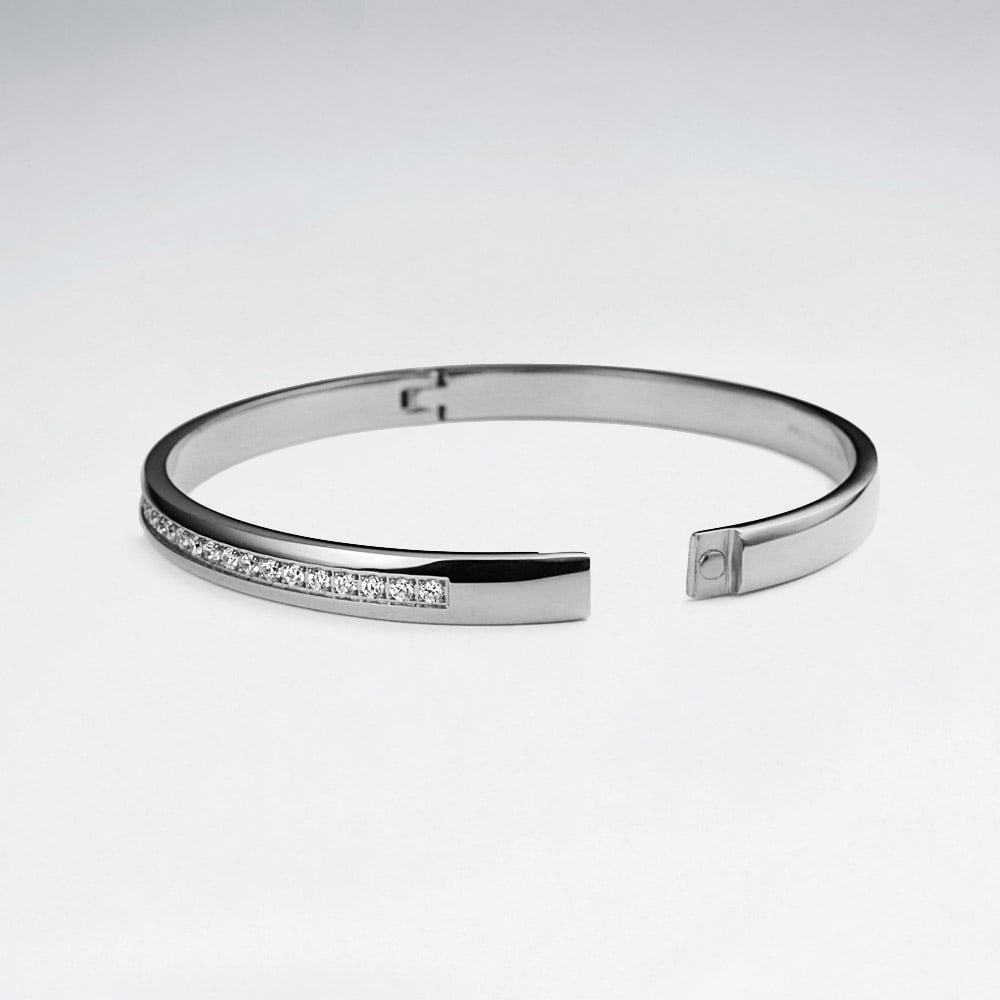 Stainless Steel Crystal Spinner Bangle