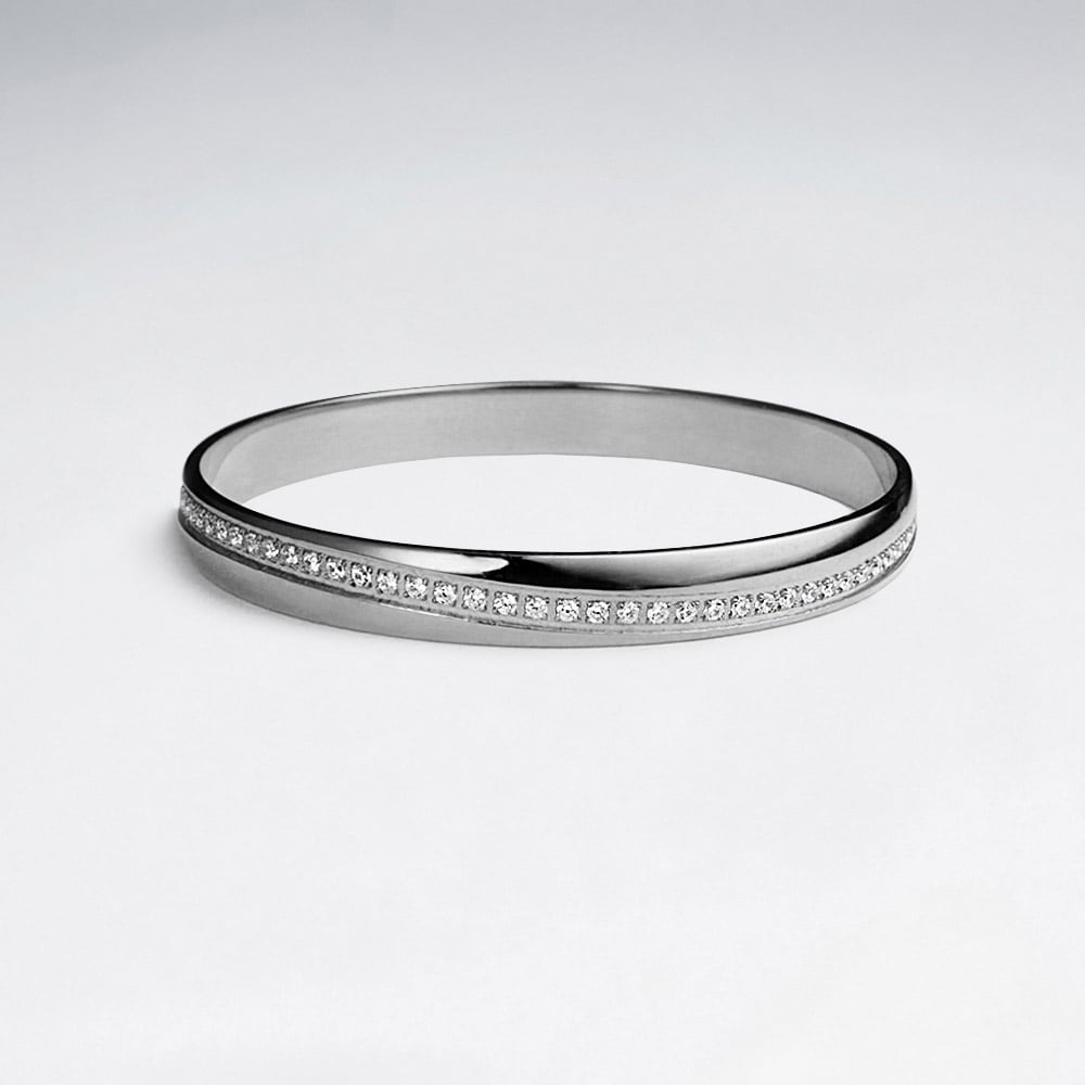 Stainless Steel Crystal Wave Bangle