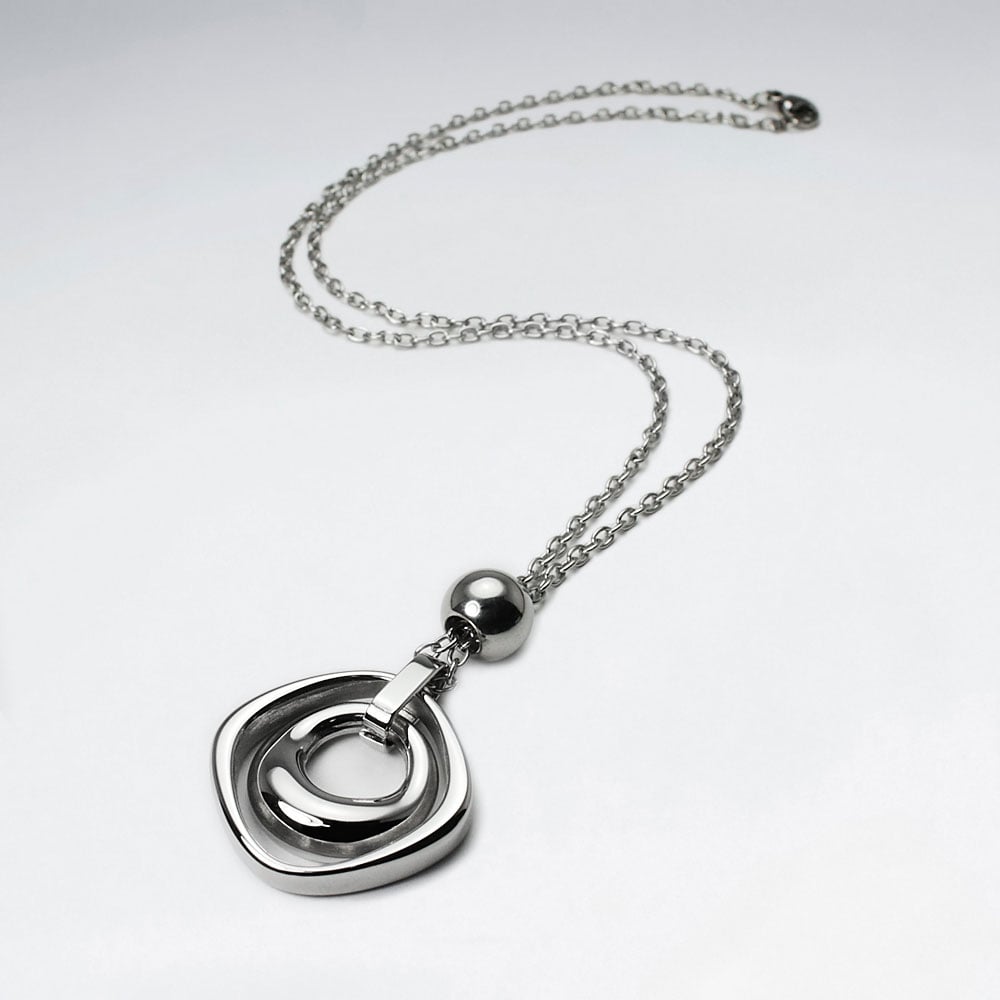 Stainless Steel Open Circle Chunky Pendant Necklace