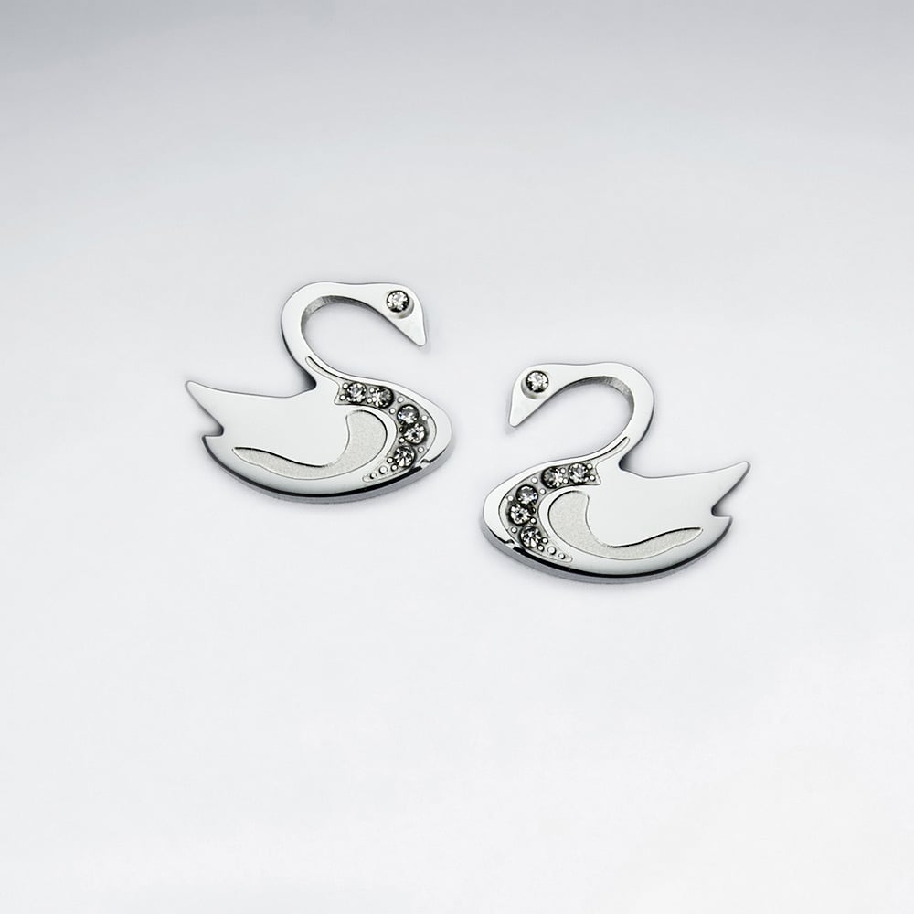 Stainless Steel Crystal Swan Earrings