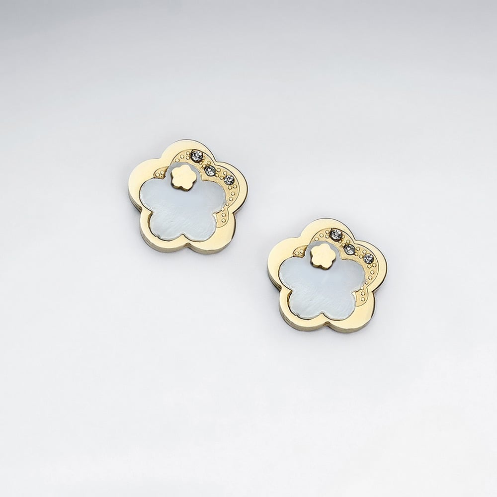Stainless Steel Floral Style Crystal Earrings