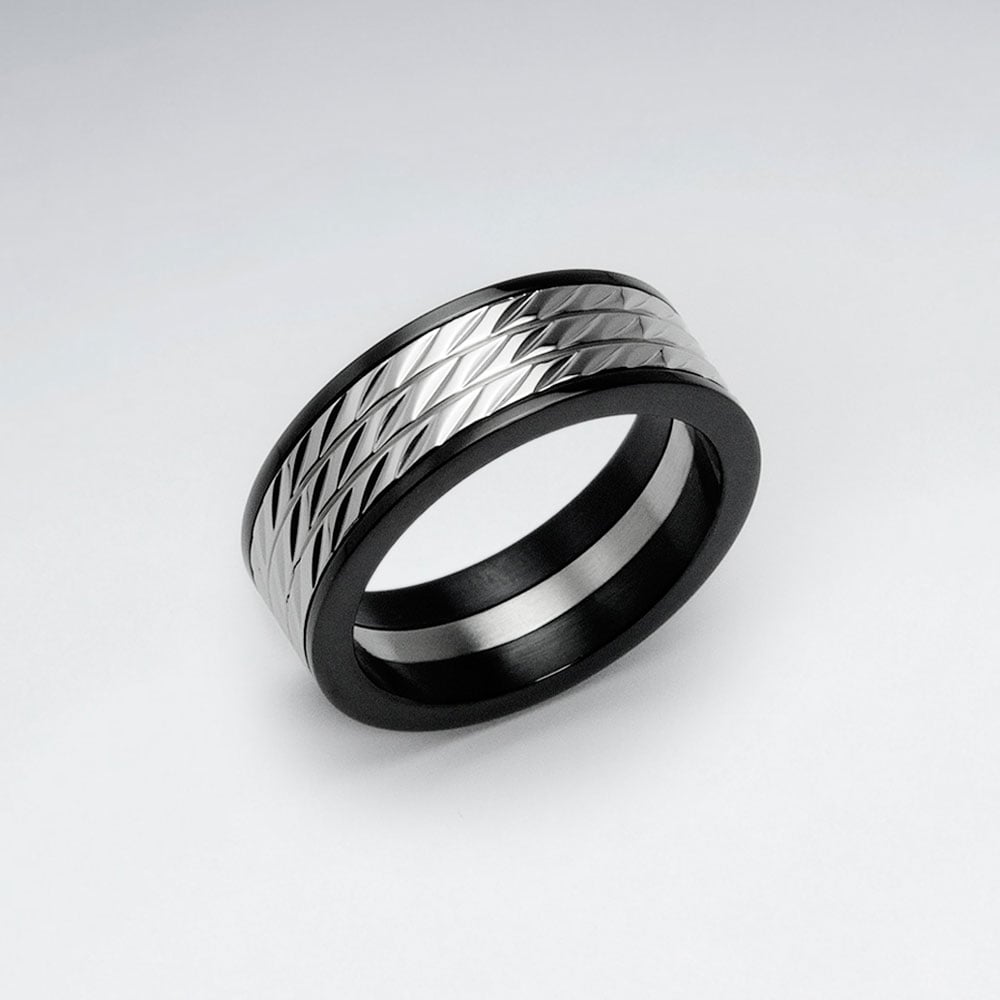 Stainless Steel PVC Wide Band Textured Ring