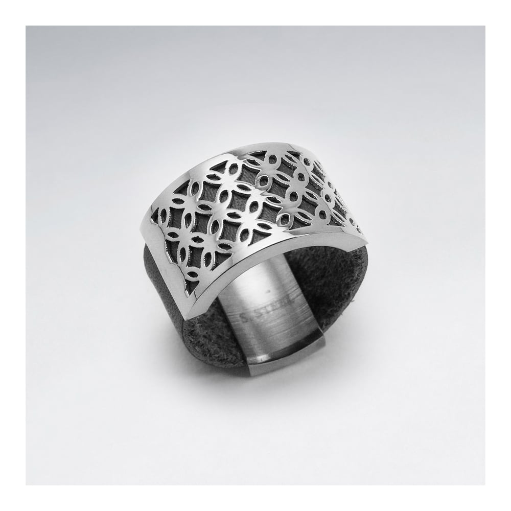 Stainless Steel Openwork Design Leather Ring