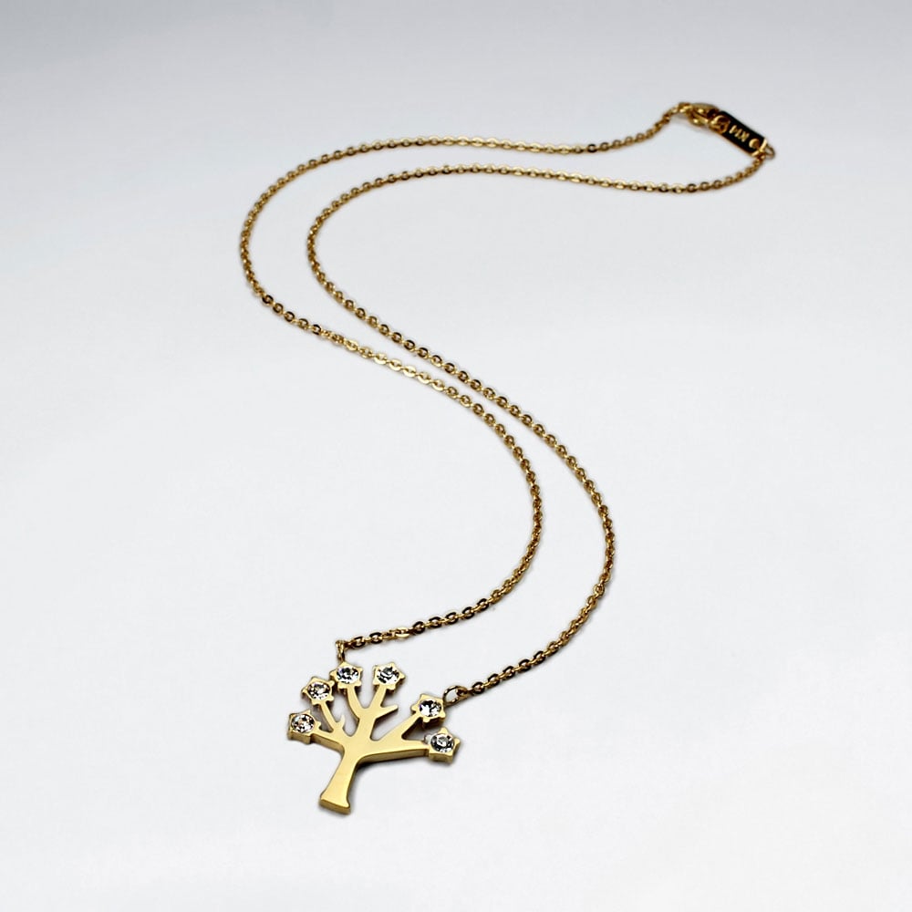 Stainless Steel Tree With Crystal Necklace