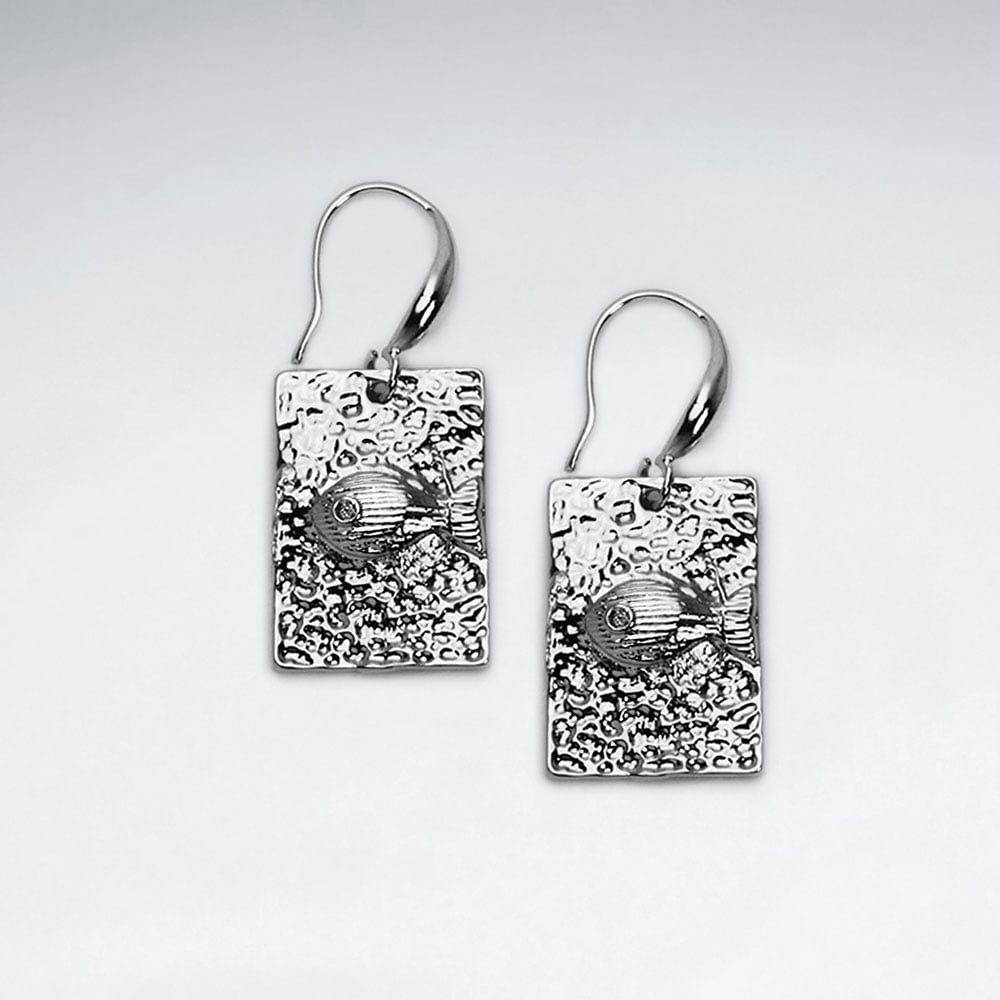 Brass Rectangle Fish Earrings