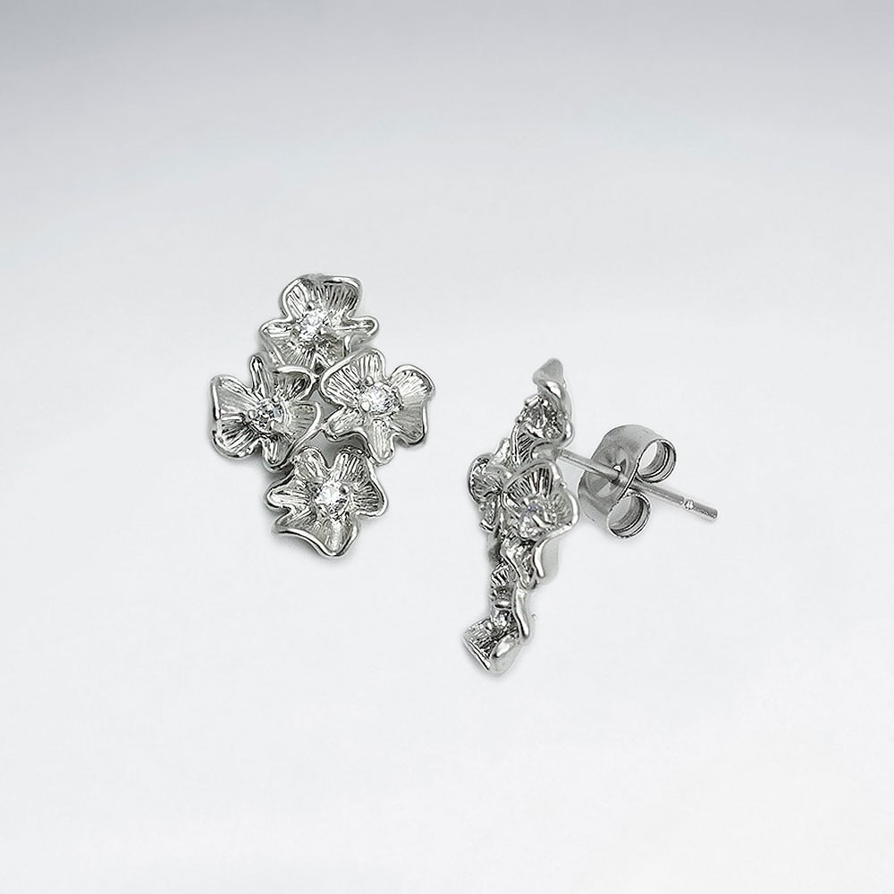 Brass Floral Cross Earrings