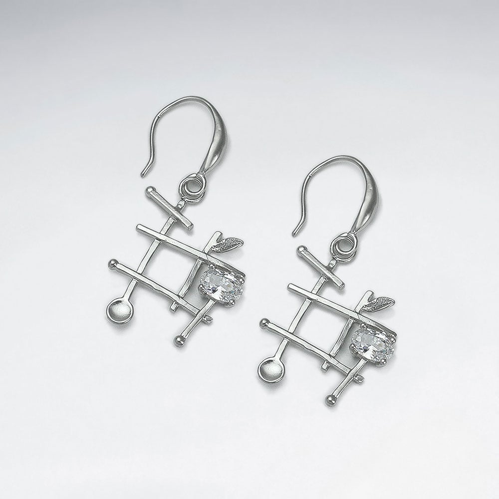 Brass Open Lines Crystal Earrings