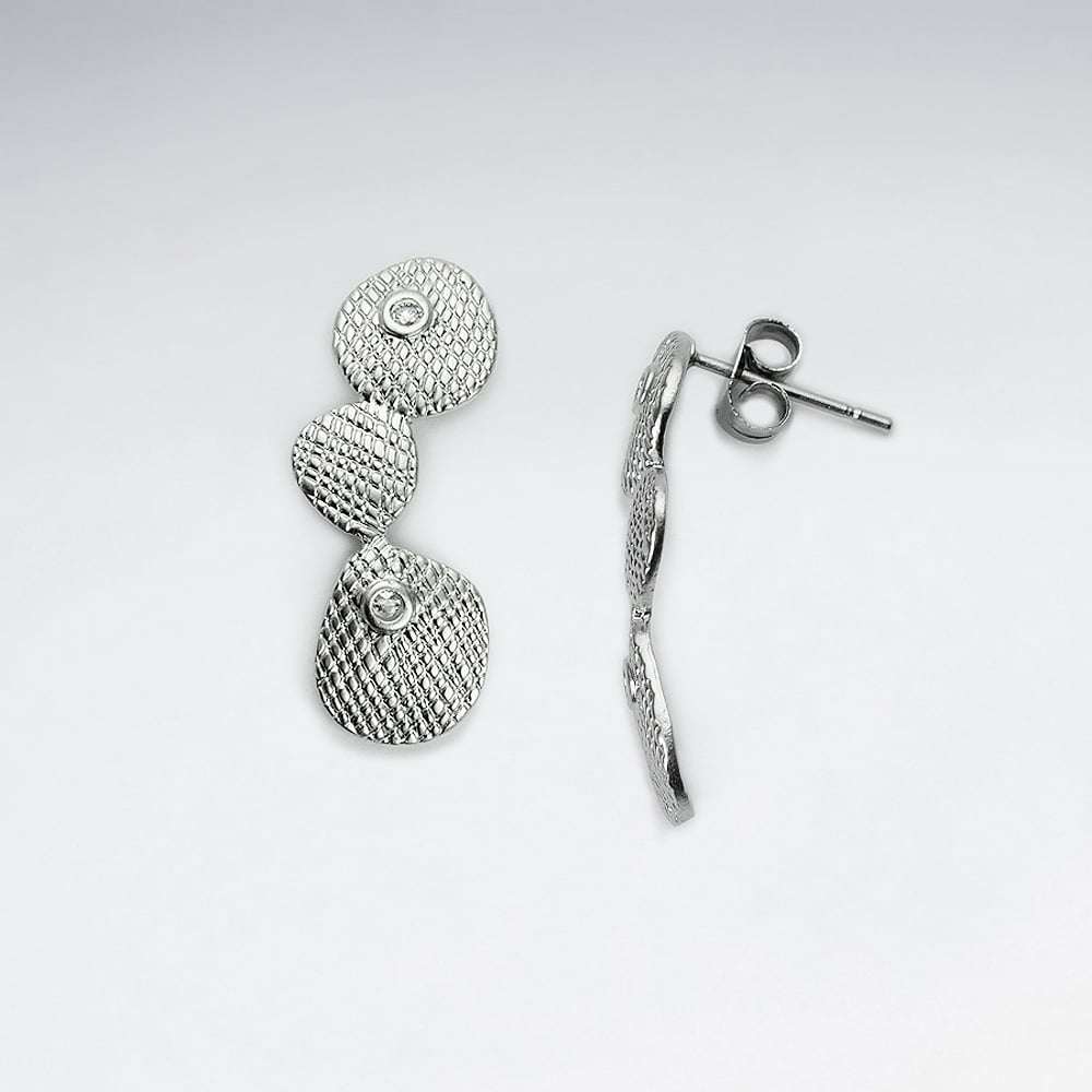 Brass Textured Geometric Drop Crystal Earrings