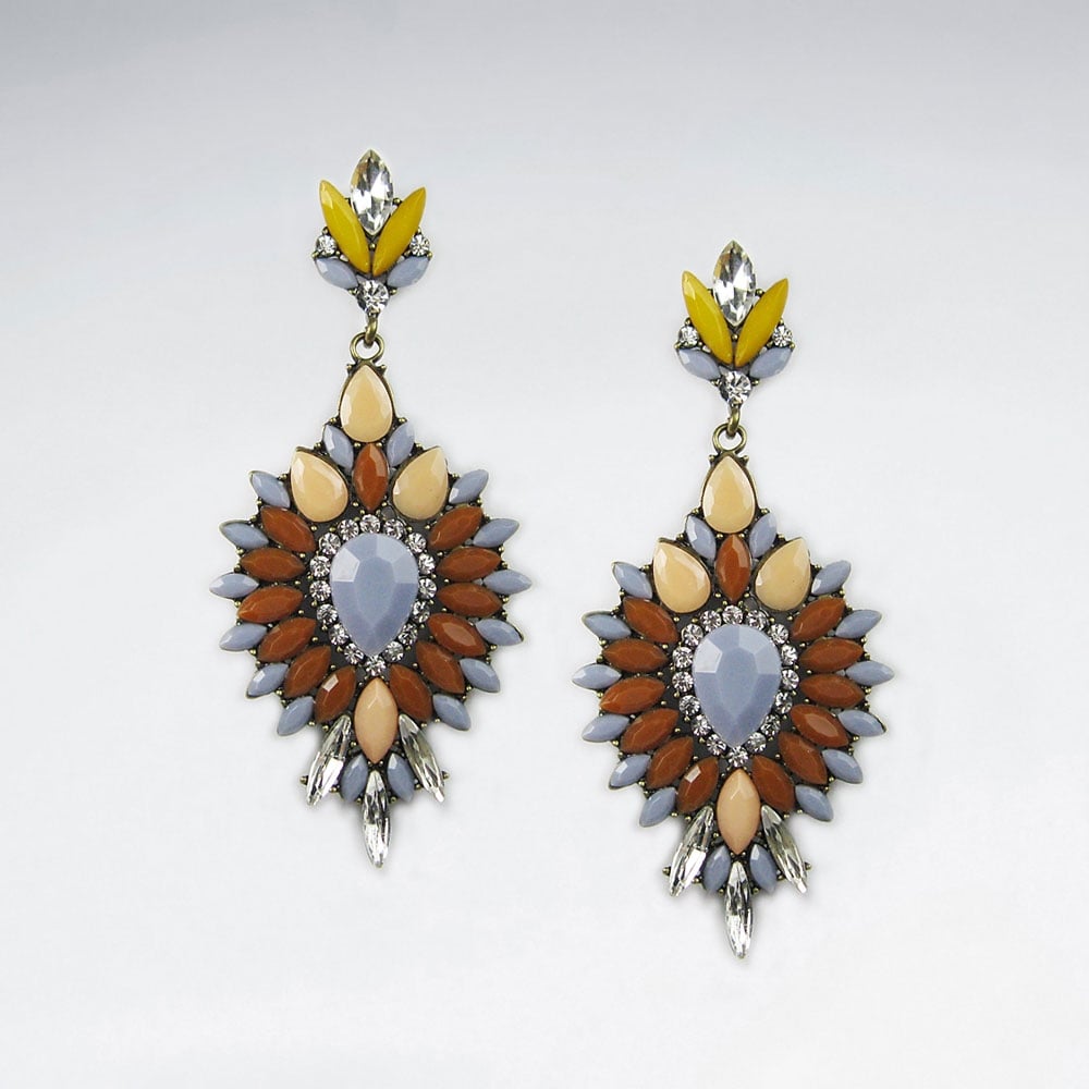 Brass Crystal Mixed Stone Heirloom Earrings