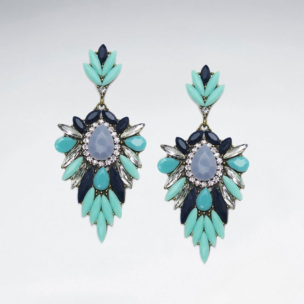 Vintage Style Brass Crystal Mixed Stone Earrings