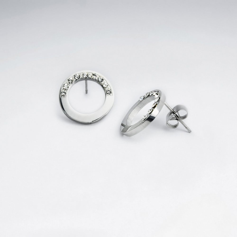 Stainless Steel Open Circle Crystal Stud Pendant