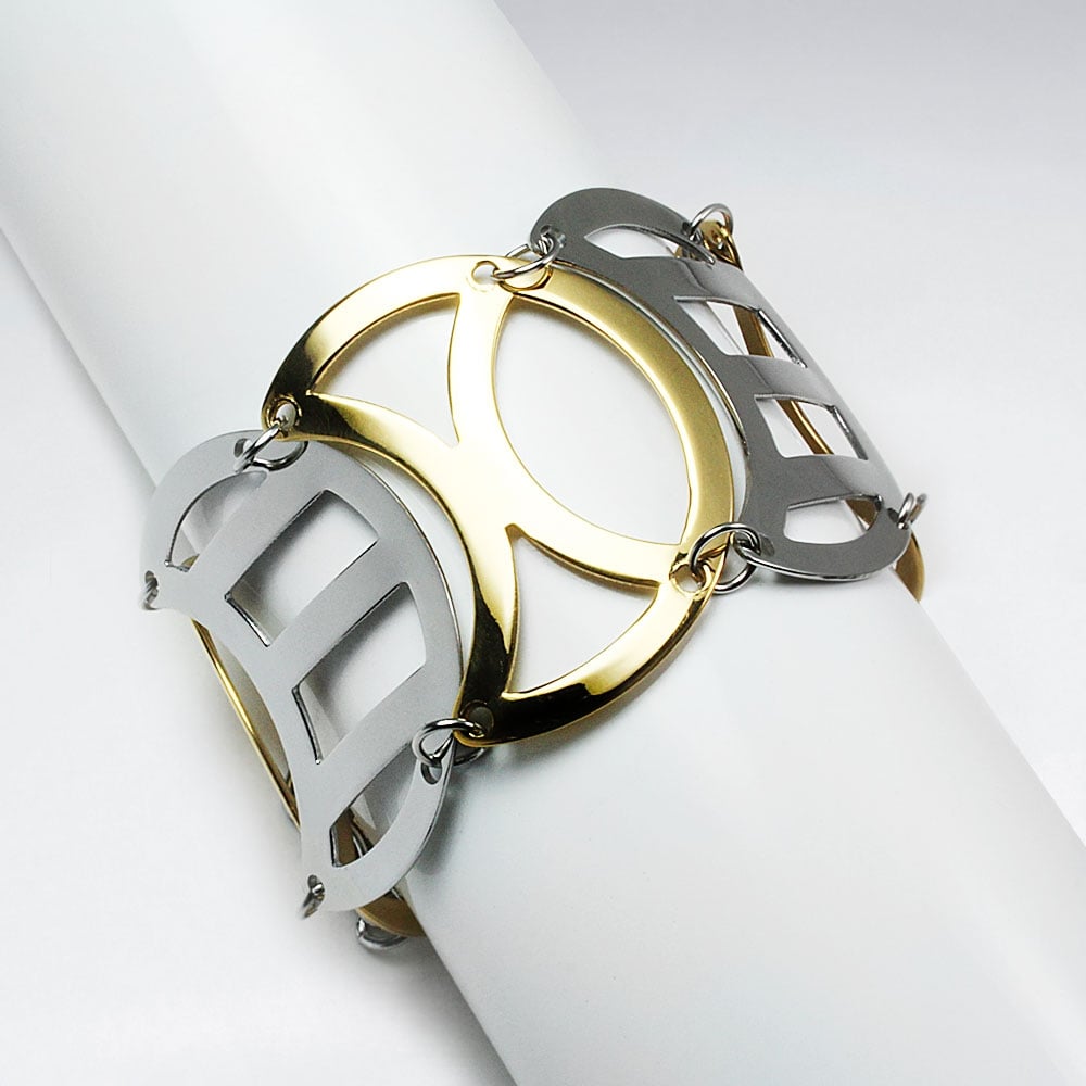 Designing Style Stainless Steel Openwork Duel Tones Cuff Link Bracelet