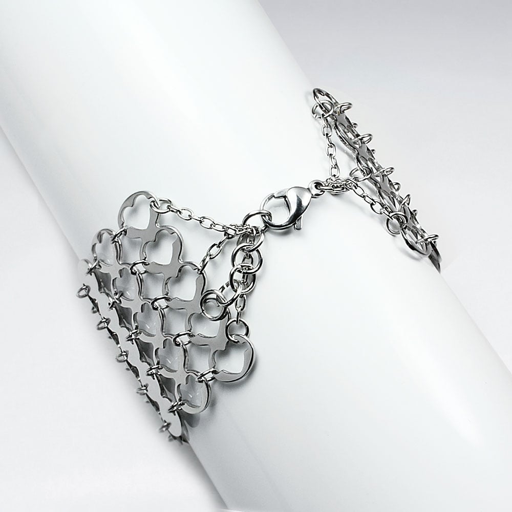 Luxe Fashion Stainless Steel Openwork Hearts Split Duel Tones Cuff Link Bracelet