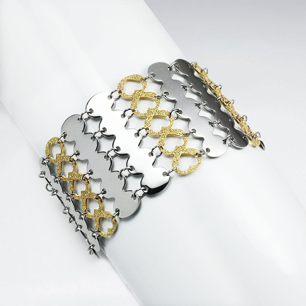 Stainless Steel Two Tone Silhouette Split Hearts Bracelet