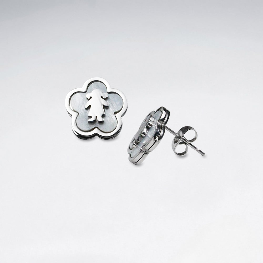 Stainless Steel Imitation Shell Girl Silhouette Trefoil Stud Earrings
