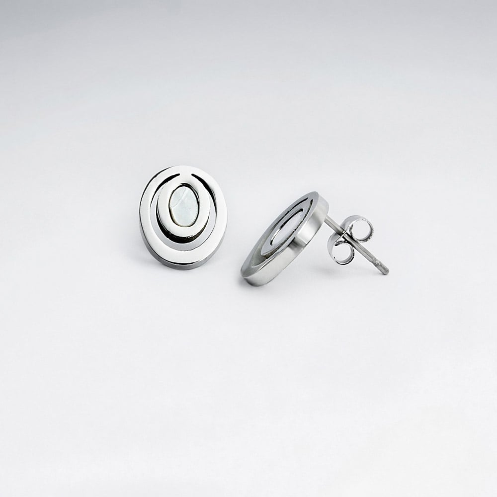 Stainless Steel Imitation Shell Oval Stud Earrings
