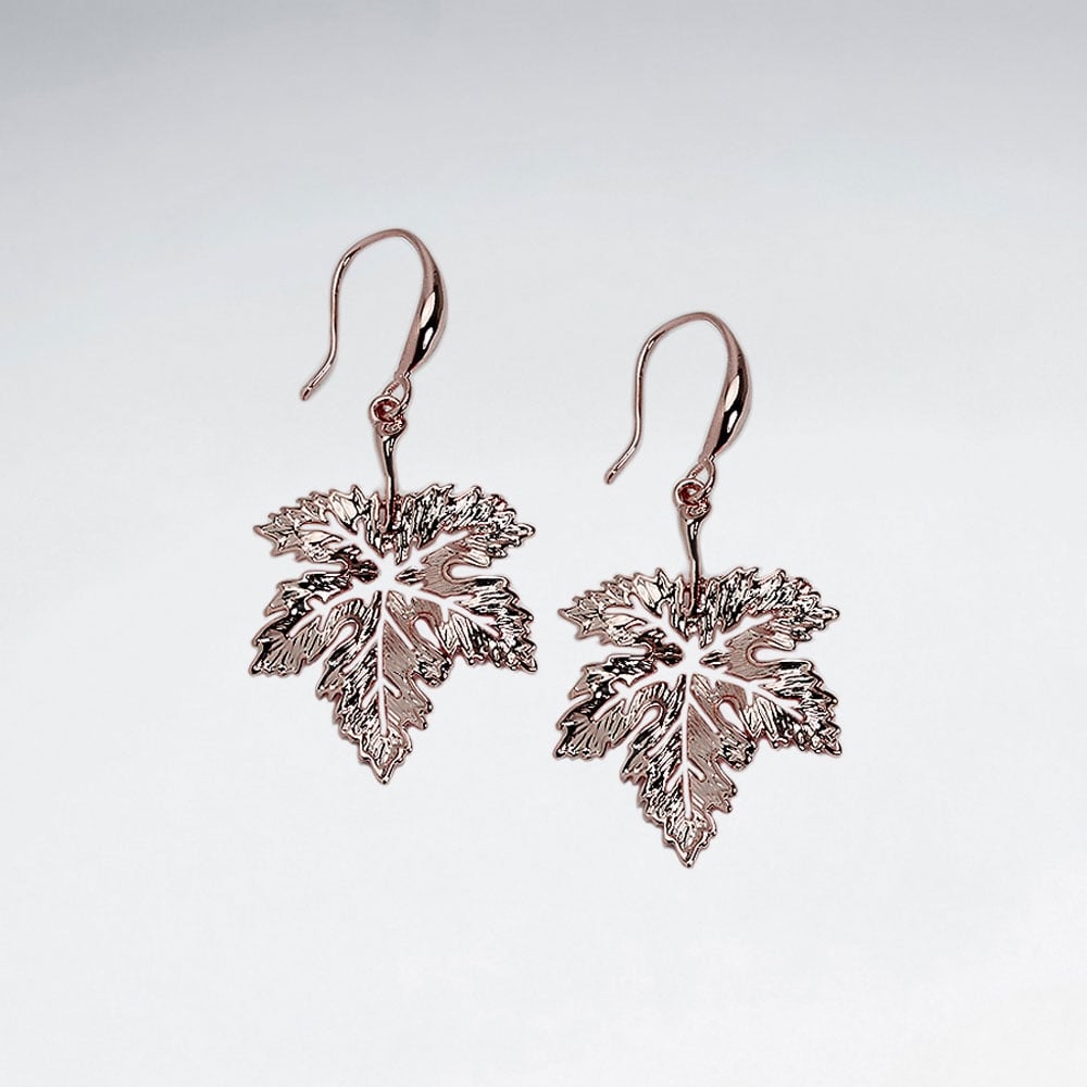 Brass Detailed Leaf Hook Earrings