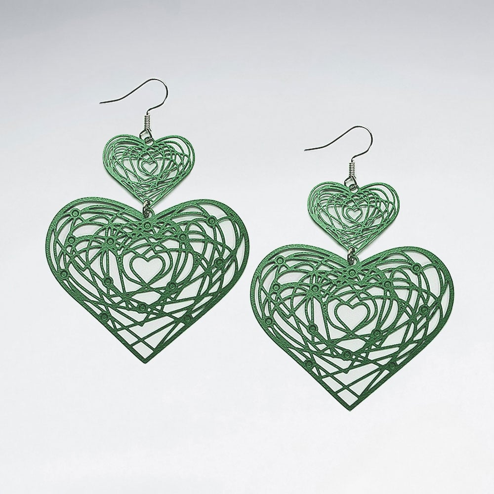 Brass Double Drop Abstract Gradual Dangle Hook Hearts  Earrings