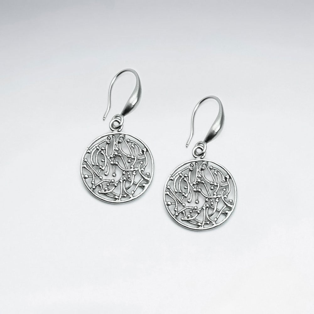 Brass Ornate Openwork Circle Hook Earrings