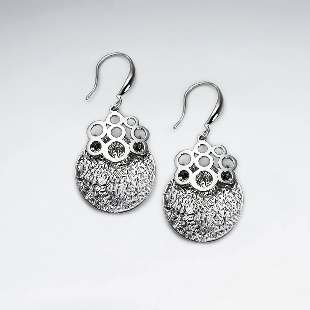 Brass Textured Circle Dangle Openwork Adorned Earrings