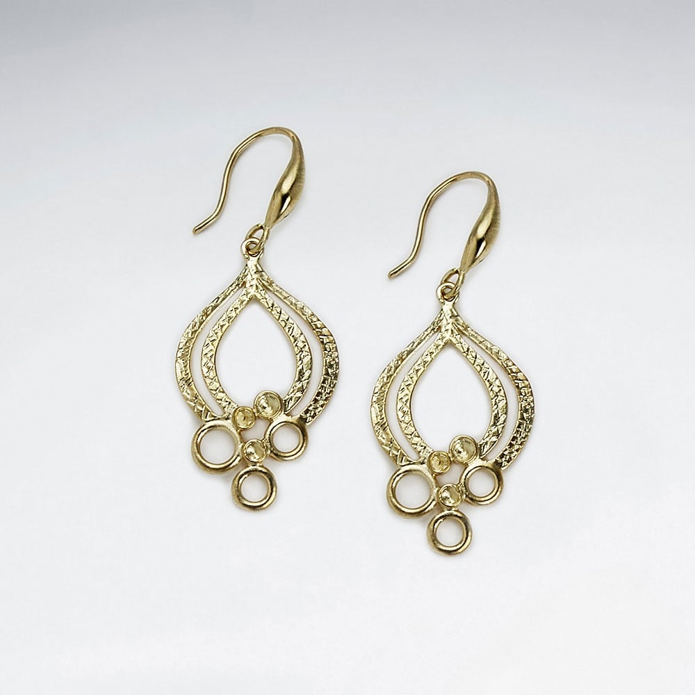 Brass Openwork Decorated Marquis Hook Earrings