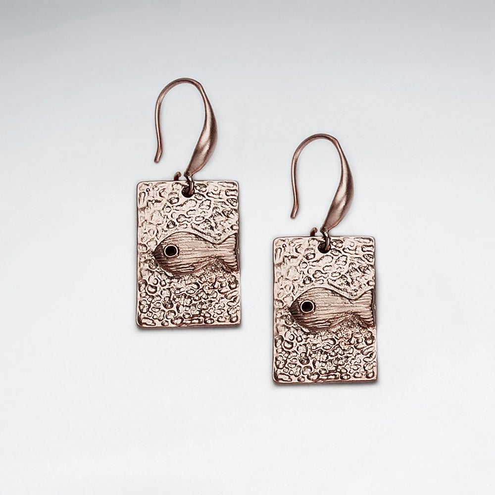 Brass Rectangle Fish Earrings