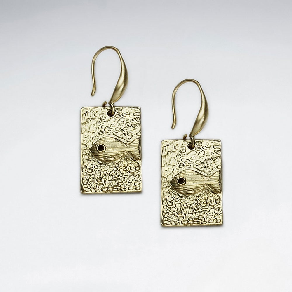 Brass Rectangle Fish Earrings