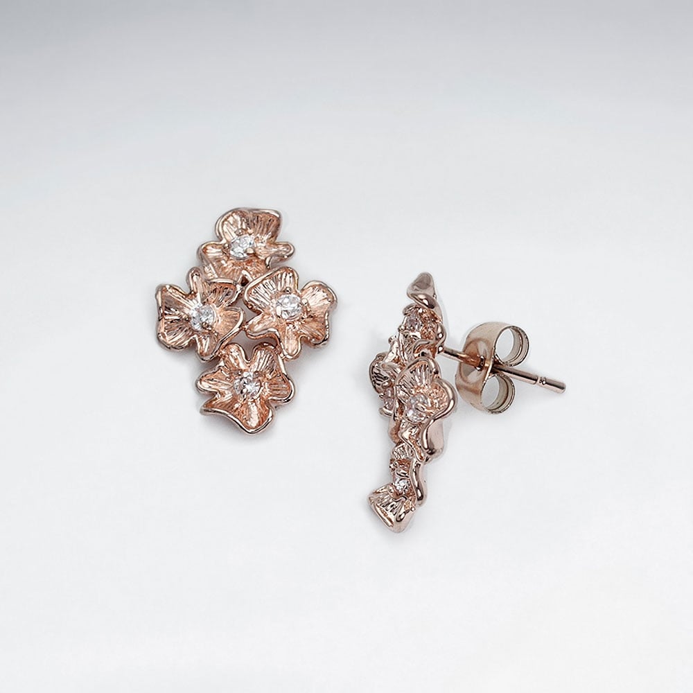 Brass Floral Cross Earrings