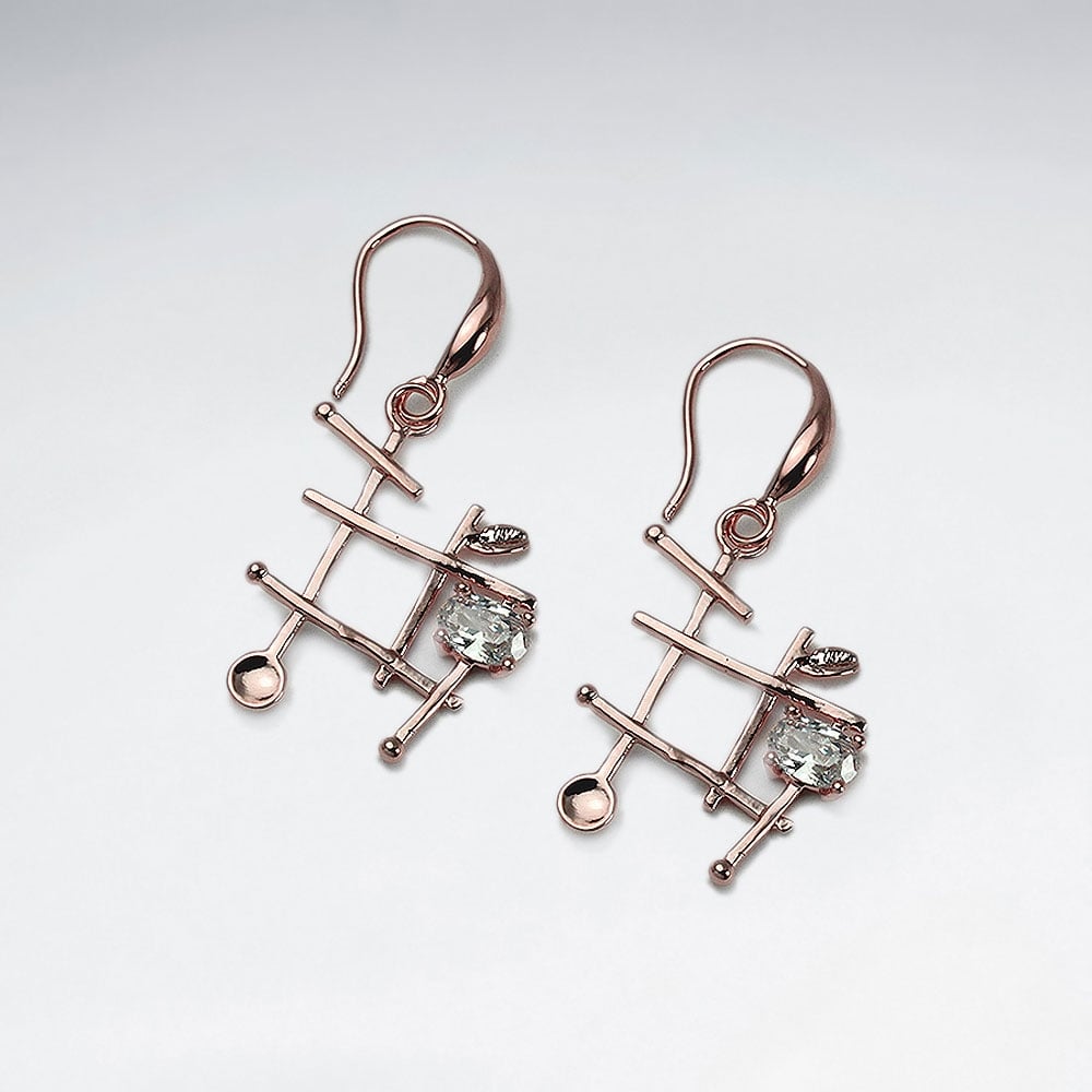 Brass Open Lines Crystal Earrings