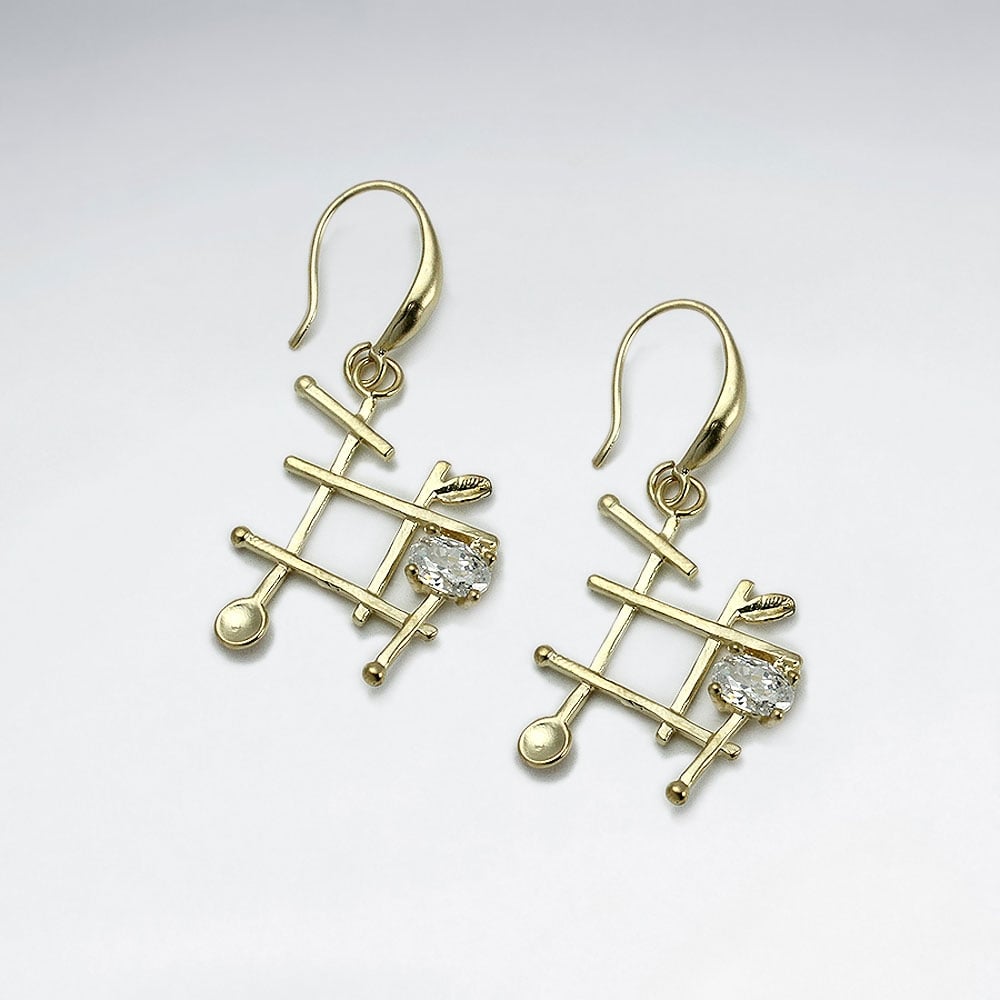 Brass Open Lines Crystal Earrings