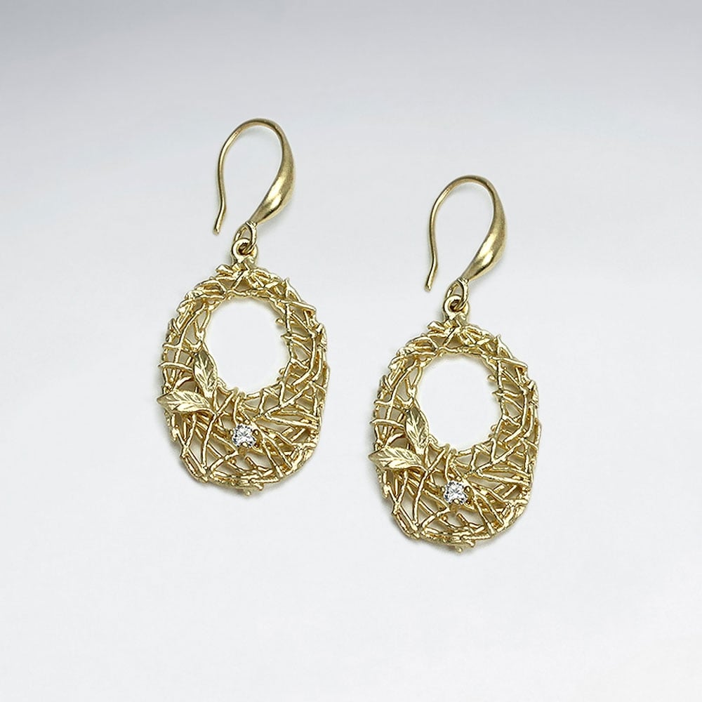 Brass Open Oval Texture Earrings