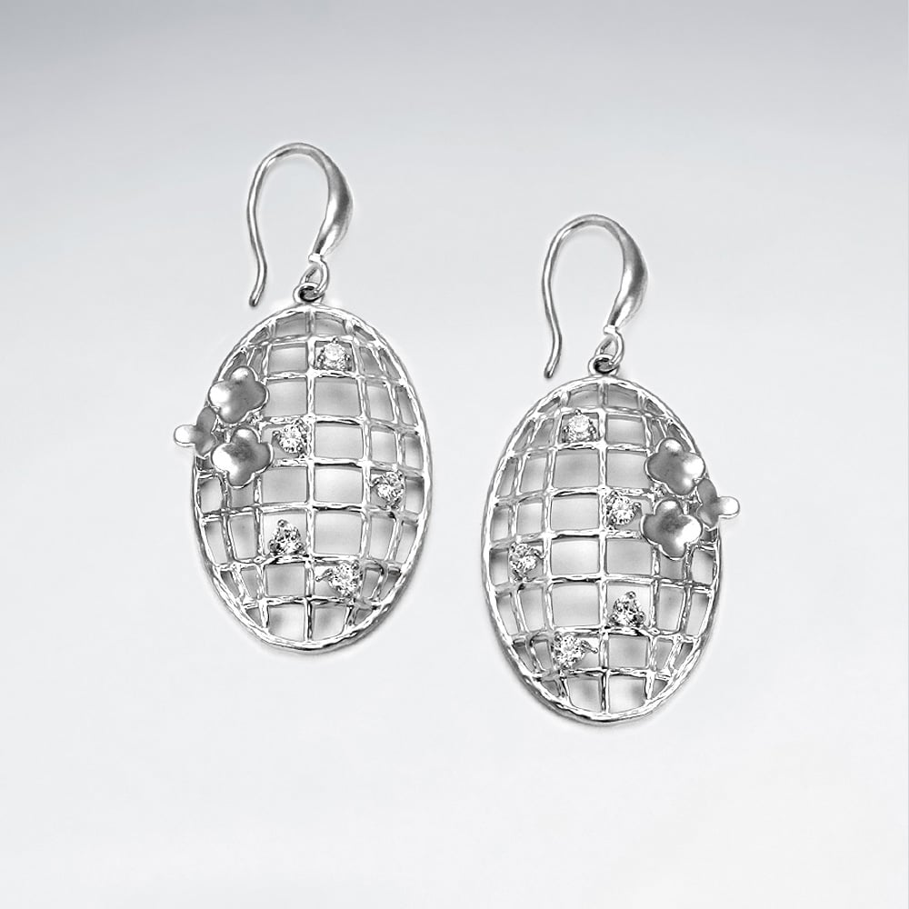 Brass Domed Openwork Lattice Cut Oval Earrings
