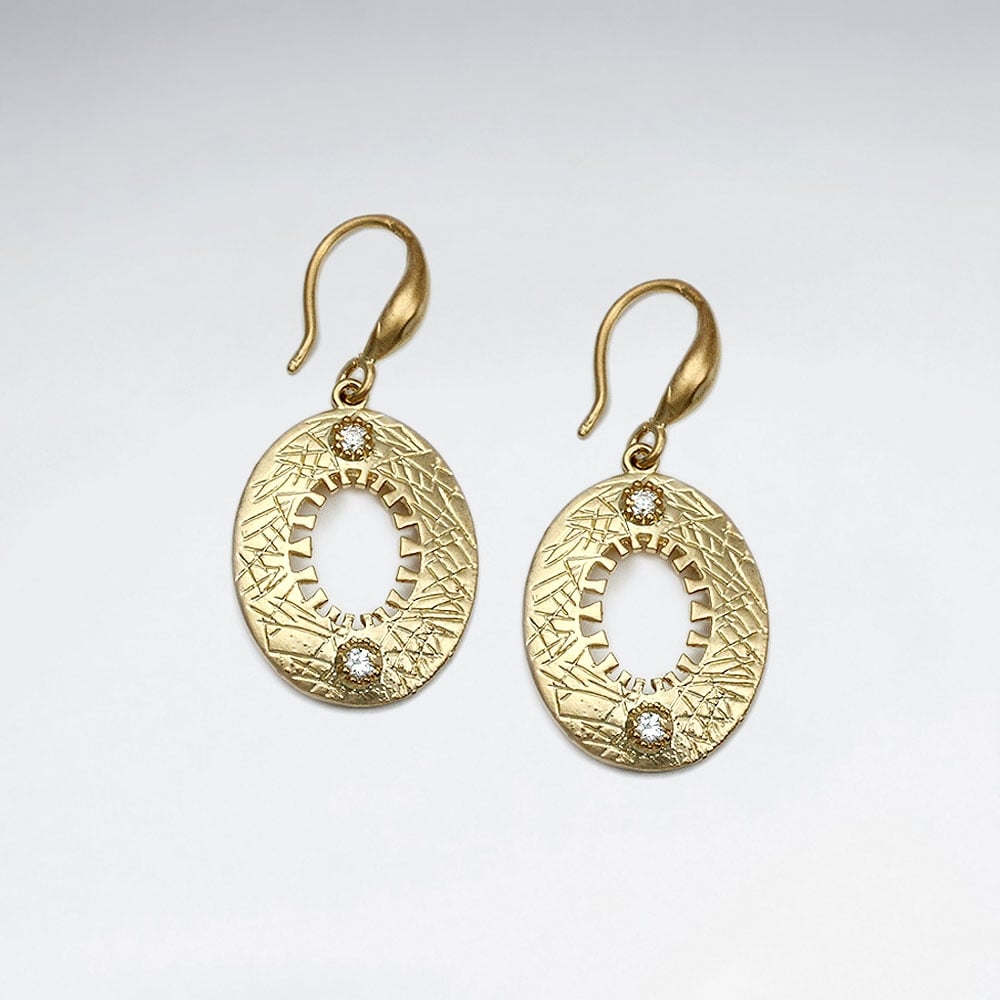 Openwork Oval Crystal Hook Earrings