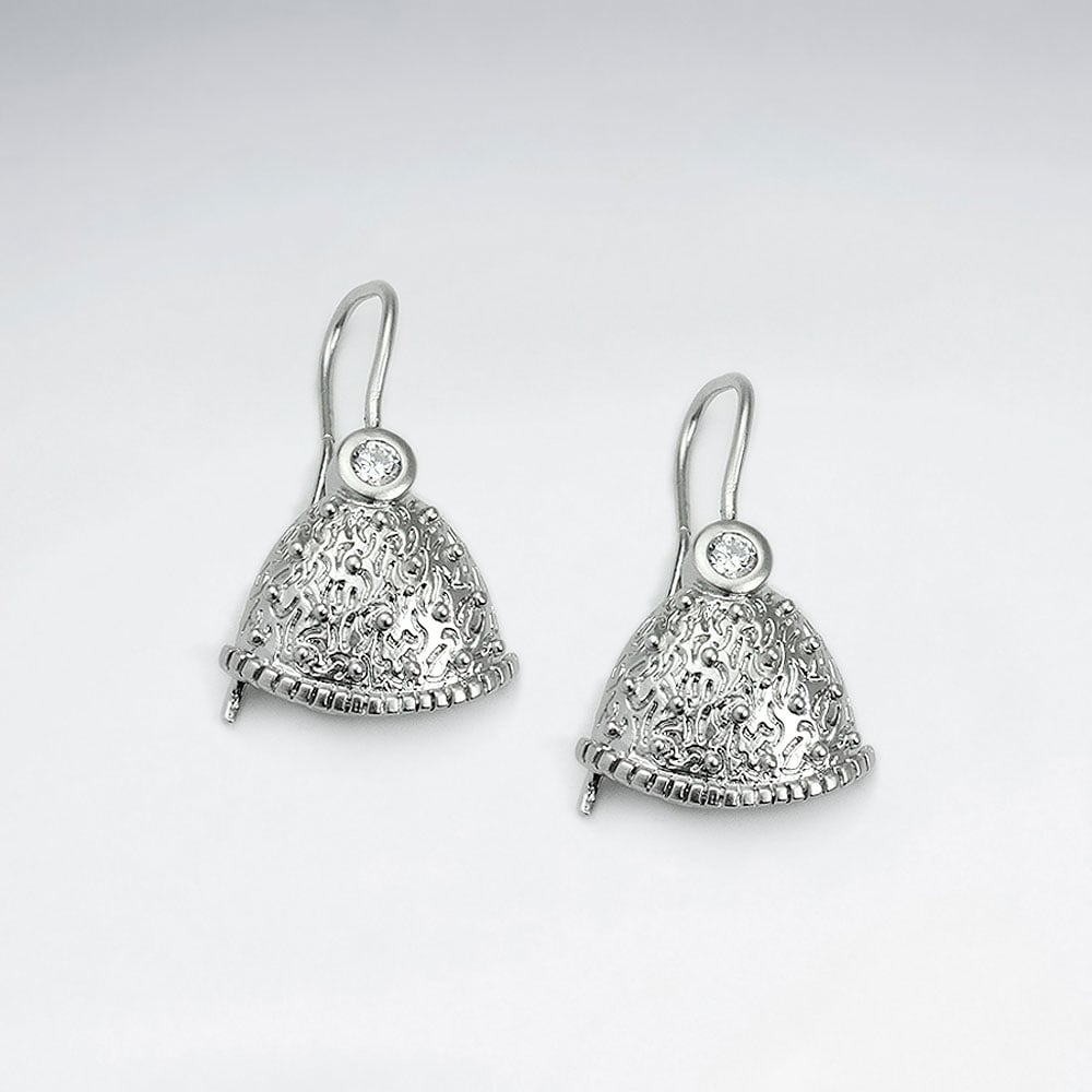 Brass Bells Textured Crystal Hook Earrings