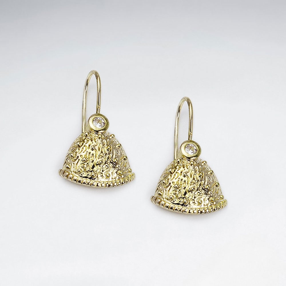 Brass Bells Textured Crystal Hook Earrings