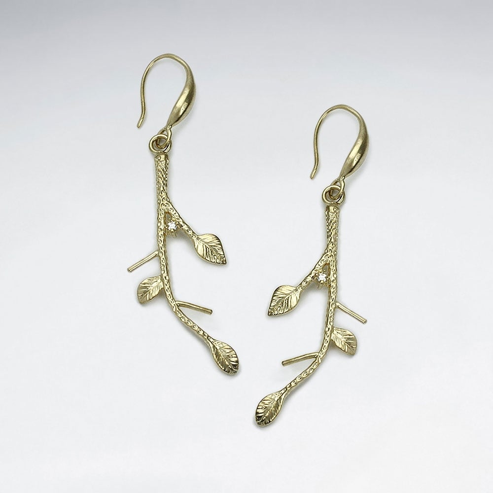 Brass Branches & Leaves Hook Earrings