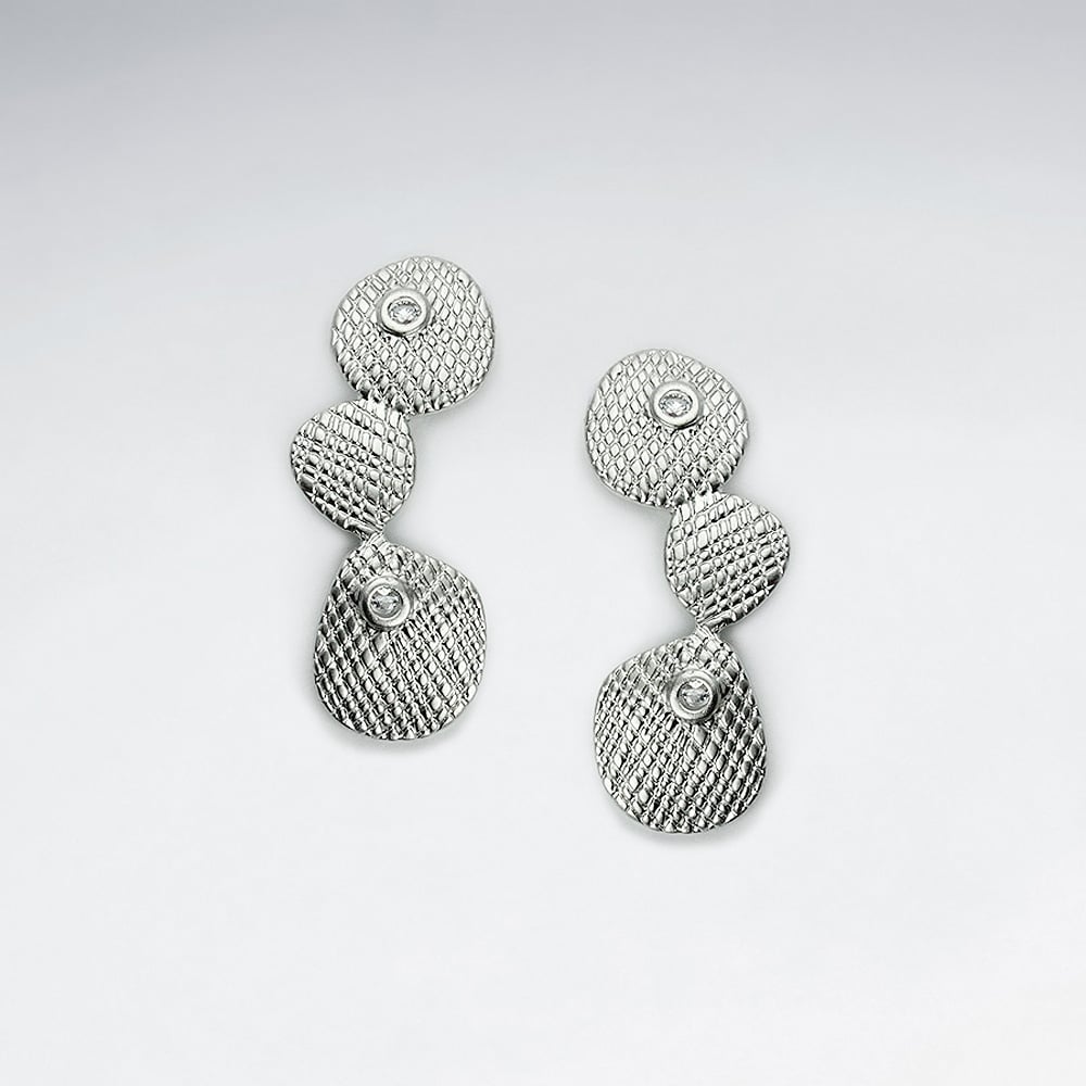 Brass Textured Geometric Drop Crystal Earrings