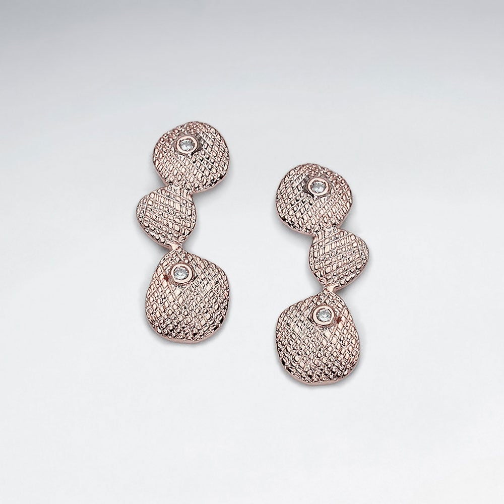 Brass Textured Geometric Drop Crystal Earrings