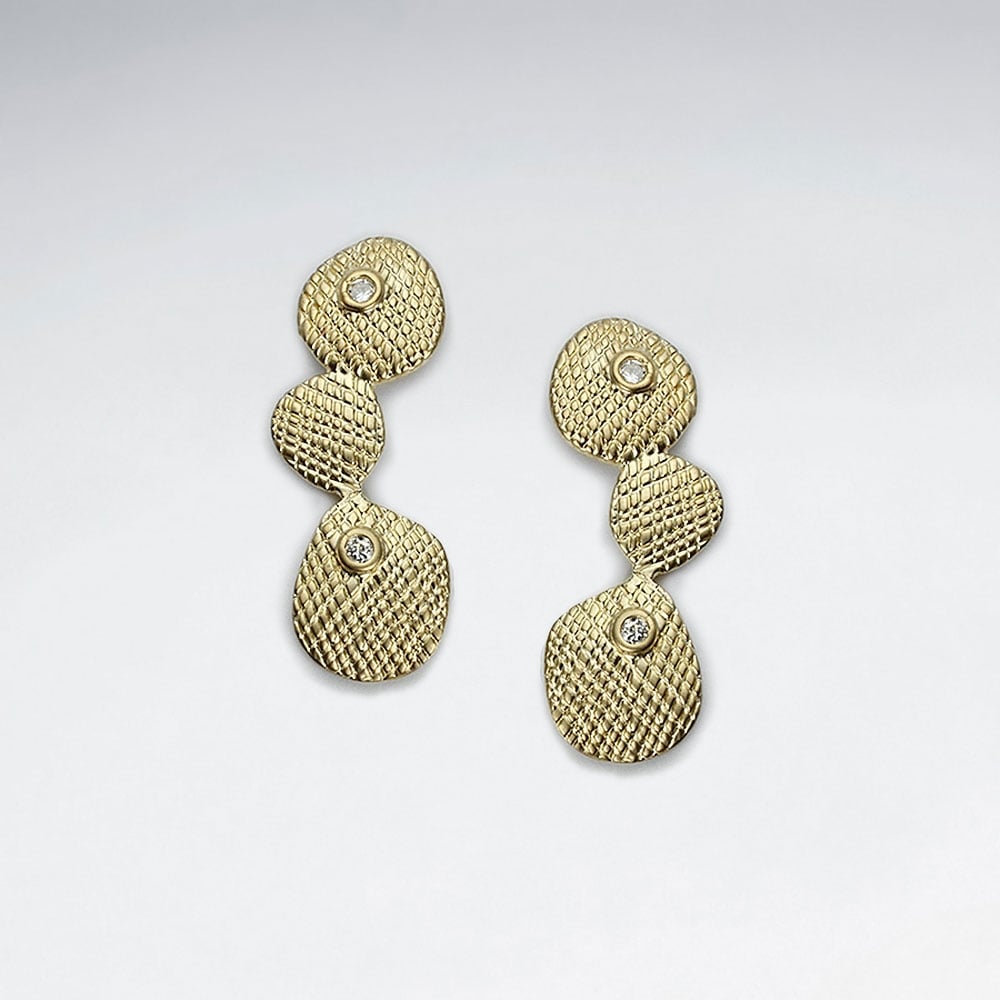 Brass Textured Geometric Drop Crystal Earrings