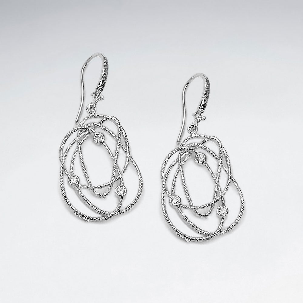 Brass Openwork Intertwined Circle Crystal Hook Earrings